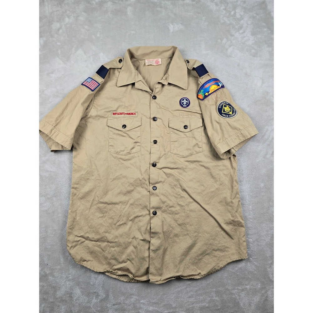 Boy Scouts of America Uniform Shirt Mens XL Tan Short Sleeve Patch Orange County